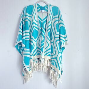 Islefield silk cashmere blend fringe hem knit sweater open front poncho wrap